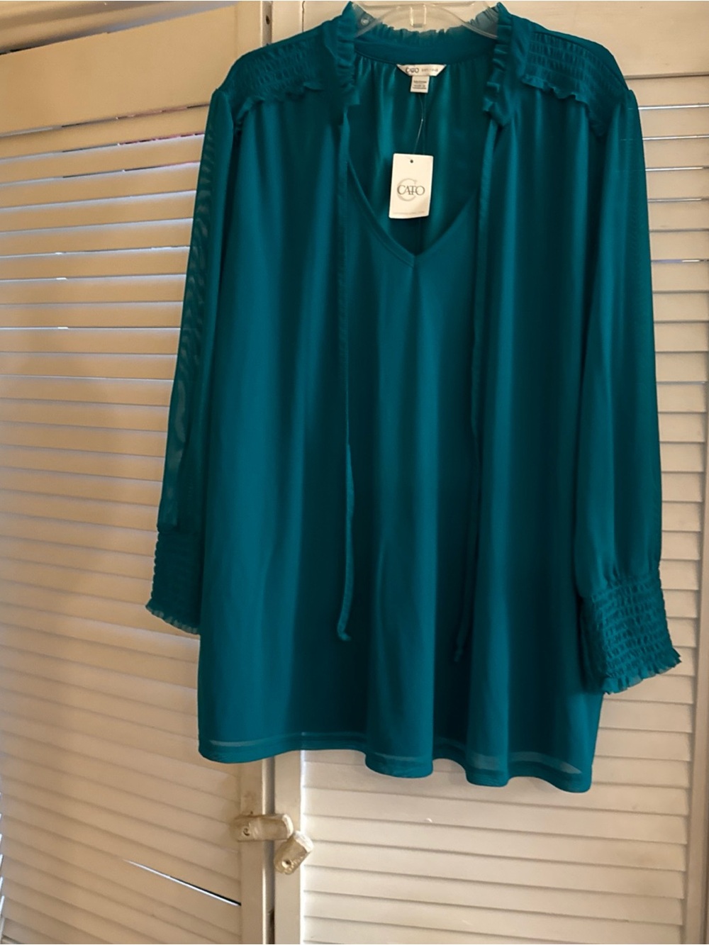 Cato Teal Long-Sleeve V-Neck Peasant Tunic